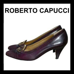ROBERTO CAPUCCI Vintage plum leather pointed toe cone heels shoes